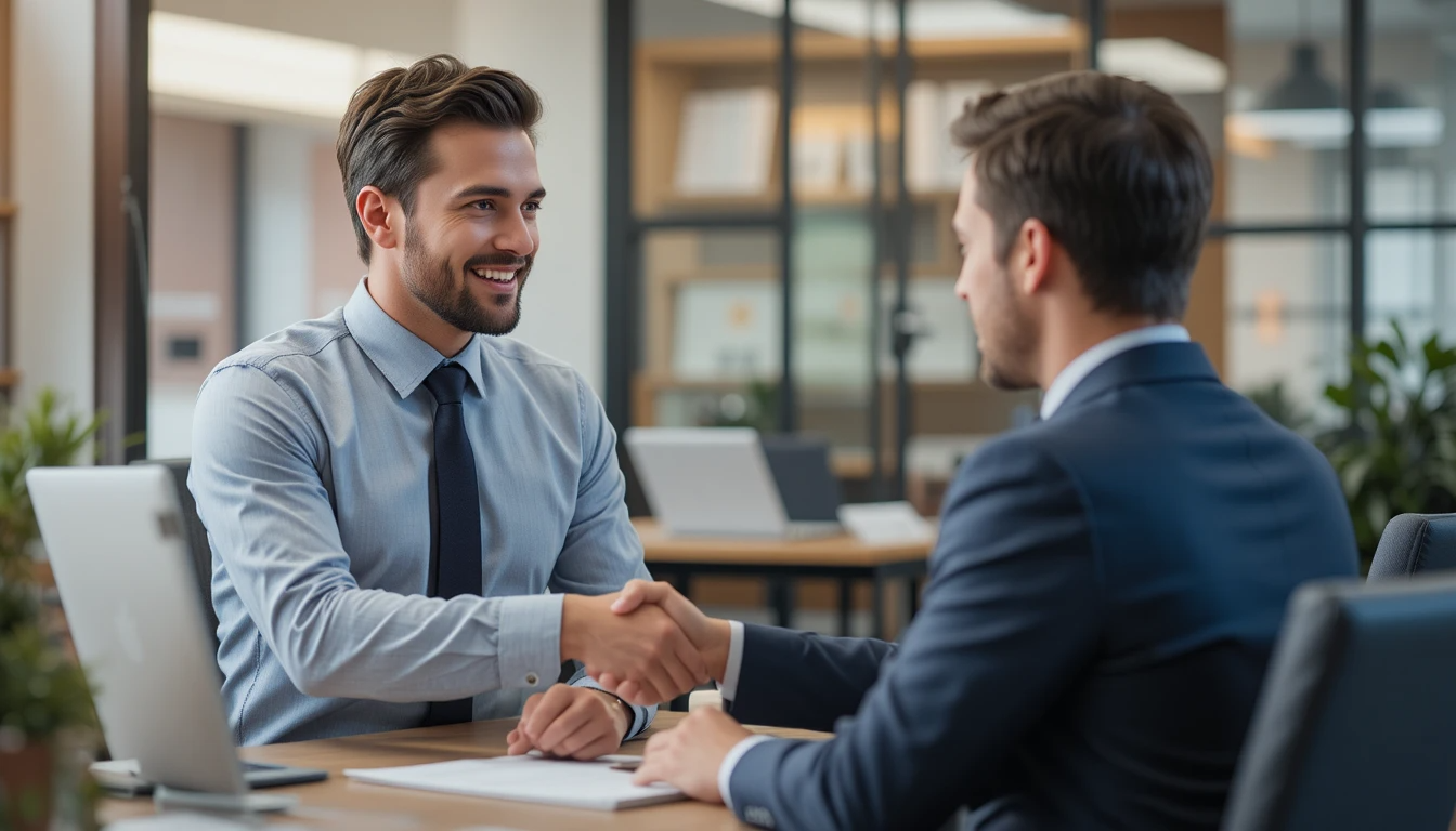 Salesman and a customer shake hands