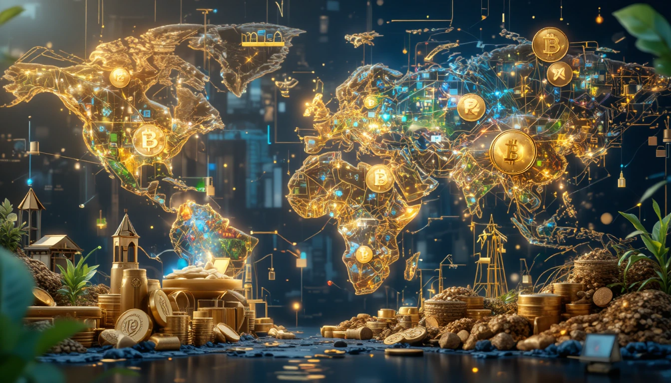 Cryptocurrency in front of the world's map