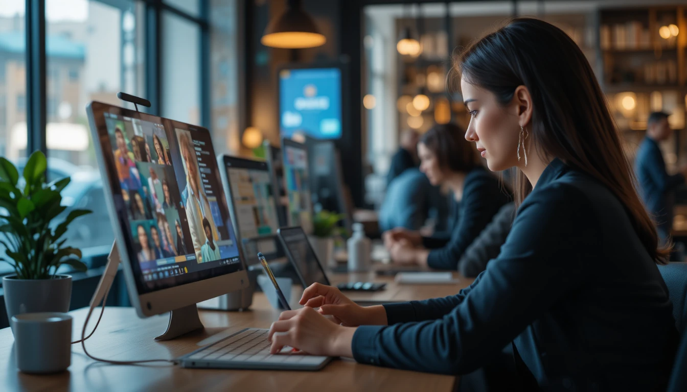 Business women connect with customers remotely on their computer